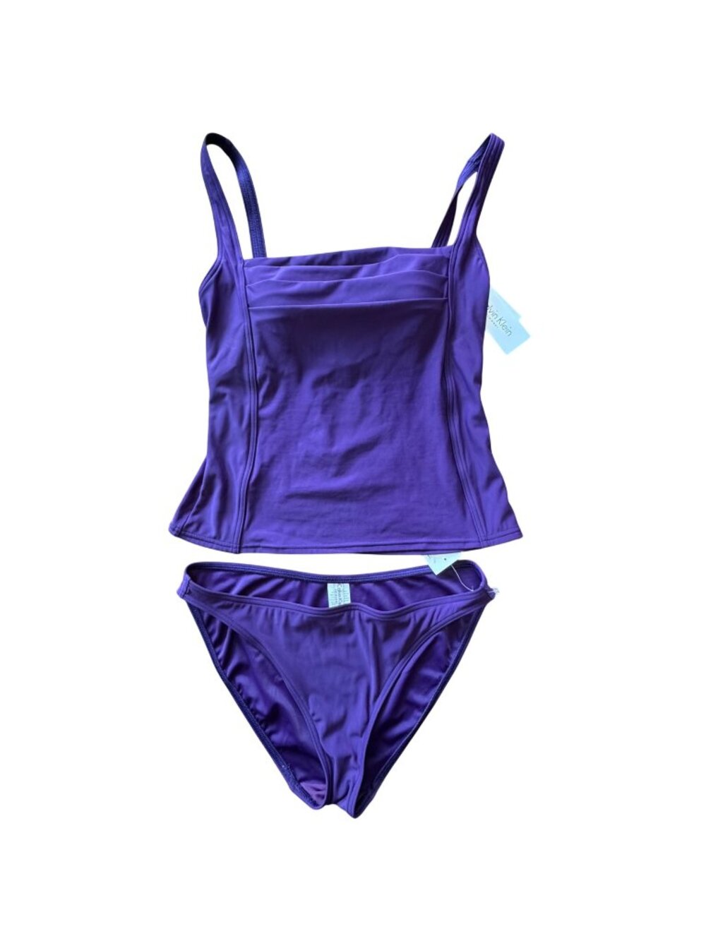 CALVIN KLEIN Tankini Swimsuit Set Womens 12 NEW Purple Two Piece Tank Bikini NWT - Picture 1 of 14